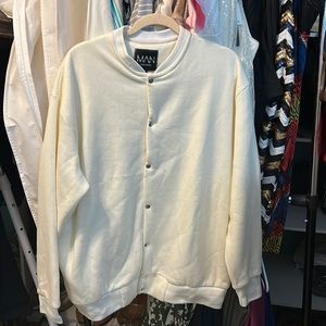 Pale Yellow & White Boohoo Man Varsity Jacket!
